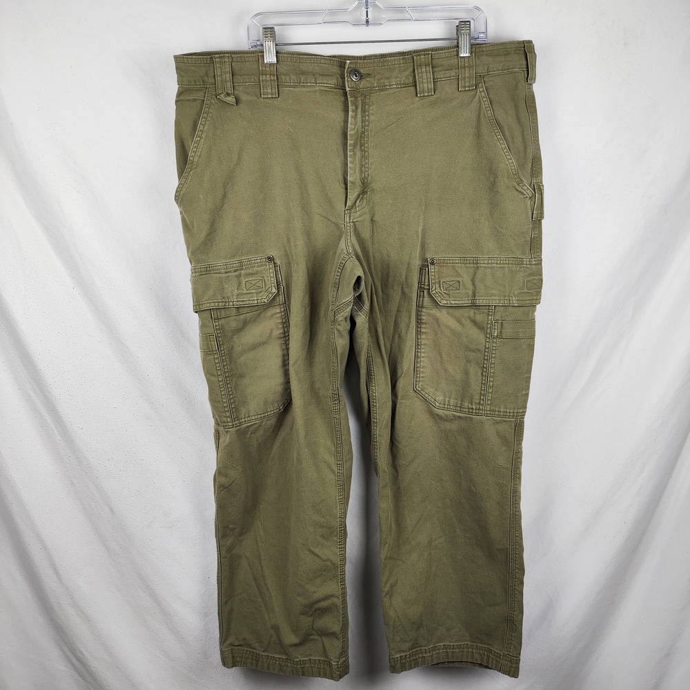 Duluth Trading Cargo Pants Mens 42x28 Green Flex Fire Hose Workwear Relaxed Fit